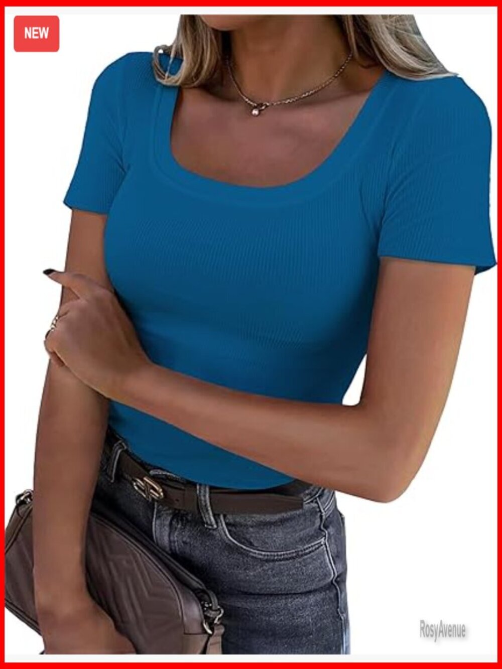 Ribbed Knit Scoop Neck Tee, Short Sleeve Fitted Shirt, Summer Casual Top